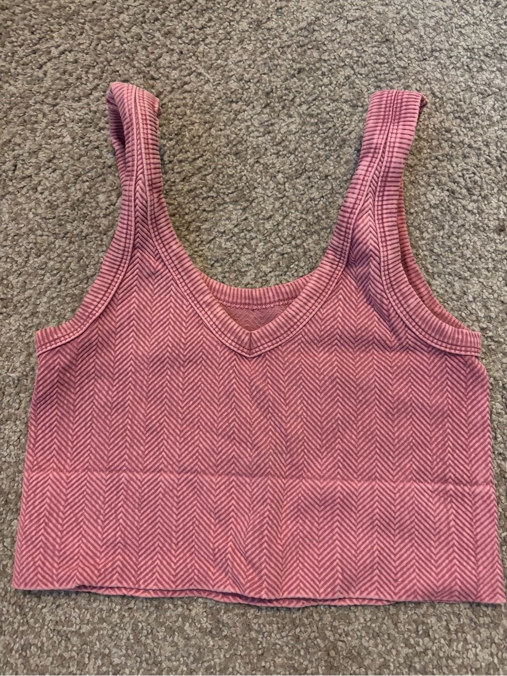 Pink Herringbone Crop Tank Top